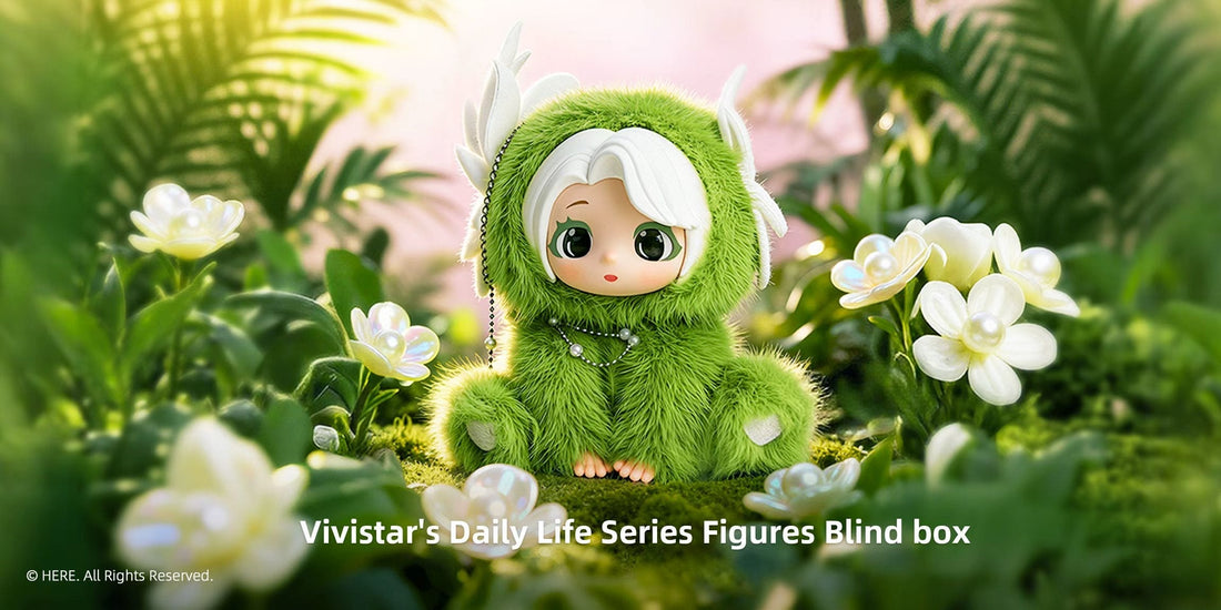 ViviStar art toy standing on a pastel pink planet under glowing stars